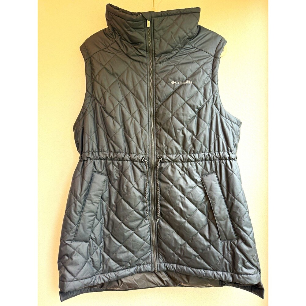 Columbia Women’s XL Black Diamond Quilted Vest Sleeveless Full Zip Collared
